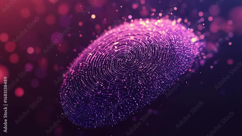 Poster glowing fingerprint illustrating identity verification and biometric security