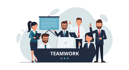 Diverse business professionals collaborate in a meeting, brainstorming ideas for project success. Emphasizes teamwork, communication, and corporate strategy.