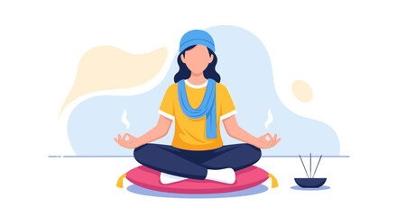 Person meditating peacefully in lotus position on a cushion with burning incense. Embodies mindfulness, relaxation, and mental wellness for health, lifestyle, and spiritual concepts.