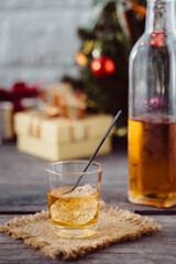 Cozy Holiday Drink with Sugar Cube and Warm Yellow Beverage