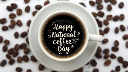 Vector illustration of happy International or national Coffee Day with hand lettering. Suitable for greeting card, poster and banner. mobile background