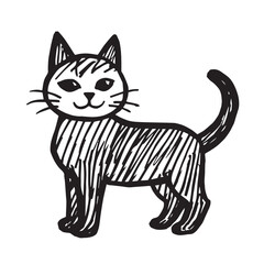 Cat Doodle Black and White Illustration Vector Image Cute Kitten Sketch Line Art Drawing Silhouette
