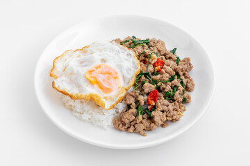 Delicious Thai Stir-Fried Pork with Fried Egg and Rice Dish