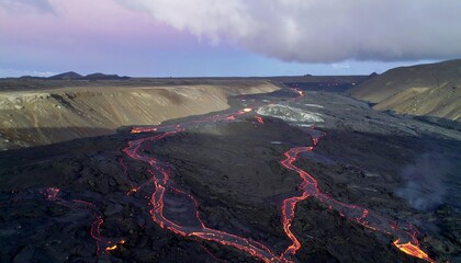 Aerial view of lava flows
