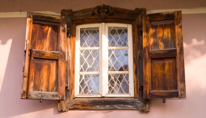 Rustic window with open shutters
