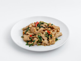 Sautéed Chicken with Spinach and Chili on White Plate
