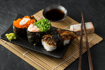 Fresh Sushi Platter with Varied Ingredients and Traditional Presentation