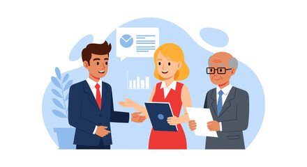 Diverse business team collaborating and analyzing data during a professional meeting, symbolizing strategic planning and successful partnership.