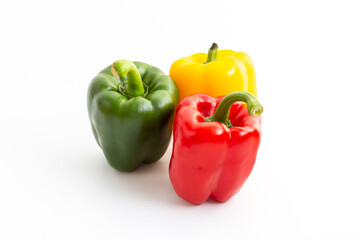 Colorful Bell Peppers on White Background for Culinary Arts