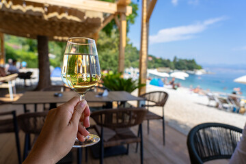 drinking wine on the beach with seaview in Croatia Medveja