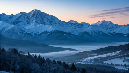 Obraz premium Majestic Snowy Mountain Peak in Winter Under Clear Blue Sky – Stunning Alpine Landscape Photography