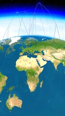 Earth globe, network of lines radiating outward