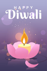 Happy Diwali Poster with Diya Lamp Vector Illustration. Indian festival of lights Design. Suitable for Greeting Card, Banner, Flyer, Template.