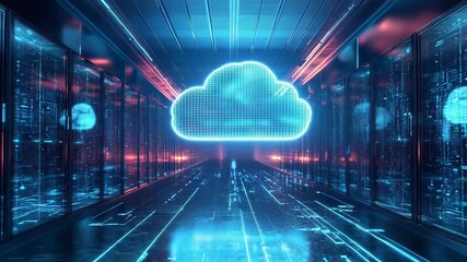Cloud computing inside server room hosting big data, futuristic technology processing information - Powered by Adobe