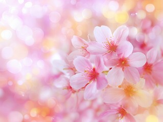 満開に咲き誇る春の桜の花と華やかな光の背景