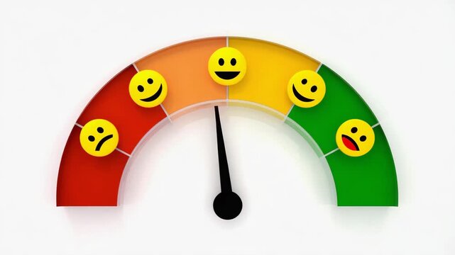 Poor customer satisfaction meter. Feedback scale with a sad emoji for a bad user experience, negative review, or low performance rating.