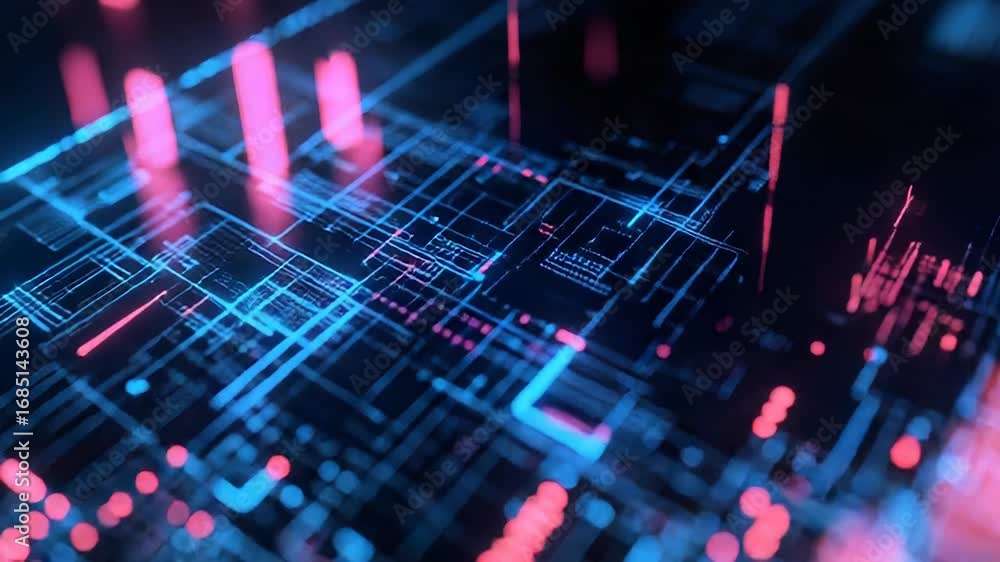 Poster futuristic circuit board processing big data with artificial intelligence
