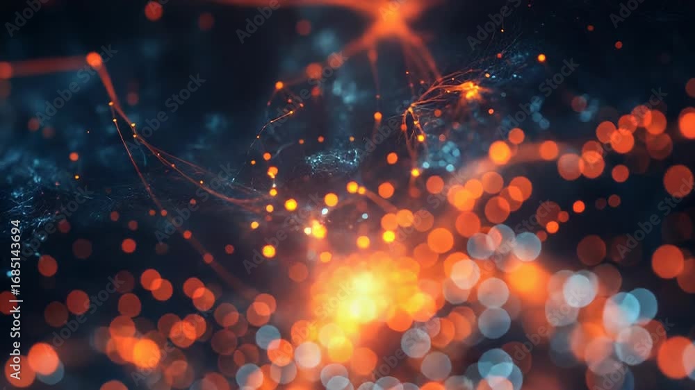 Aufkleber abstract glowing particles moving in wavy pattern on dark background
