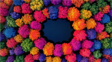 Vibrant autumn foliage reflections serene lake aerial photography natural beauty elevated view seasonal change