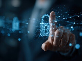 Network cybersecurity and privacy using artificial intelligence to safeguard data. AI technology is being used by a businessman to protect data management and information to cyberattacks.