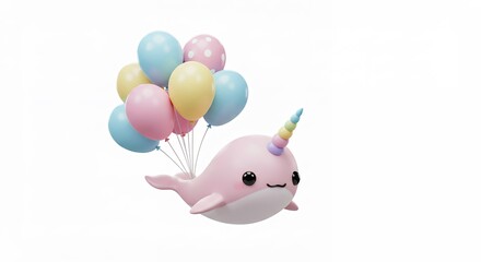 Pastel narwhal with balloons