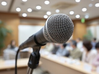 会議室で演説やプレゼンテーションを行うためのマイクの接写