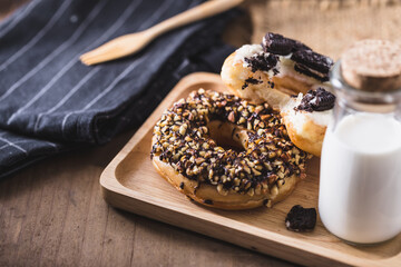 Delicious Assortment of Donuts with Milk in Natural Setting