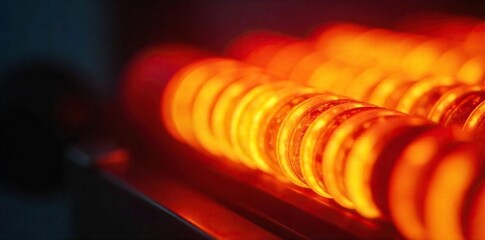 Close-up of a glowing electric heating element, radiating warmth and energy  Perfect for illustrating concepts of heat, energy efficiency, and home comfort ,  fire,  heat source,  resistor