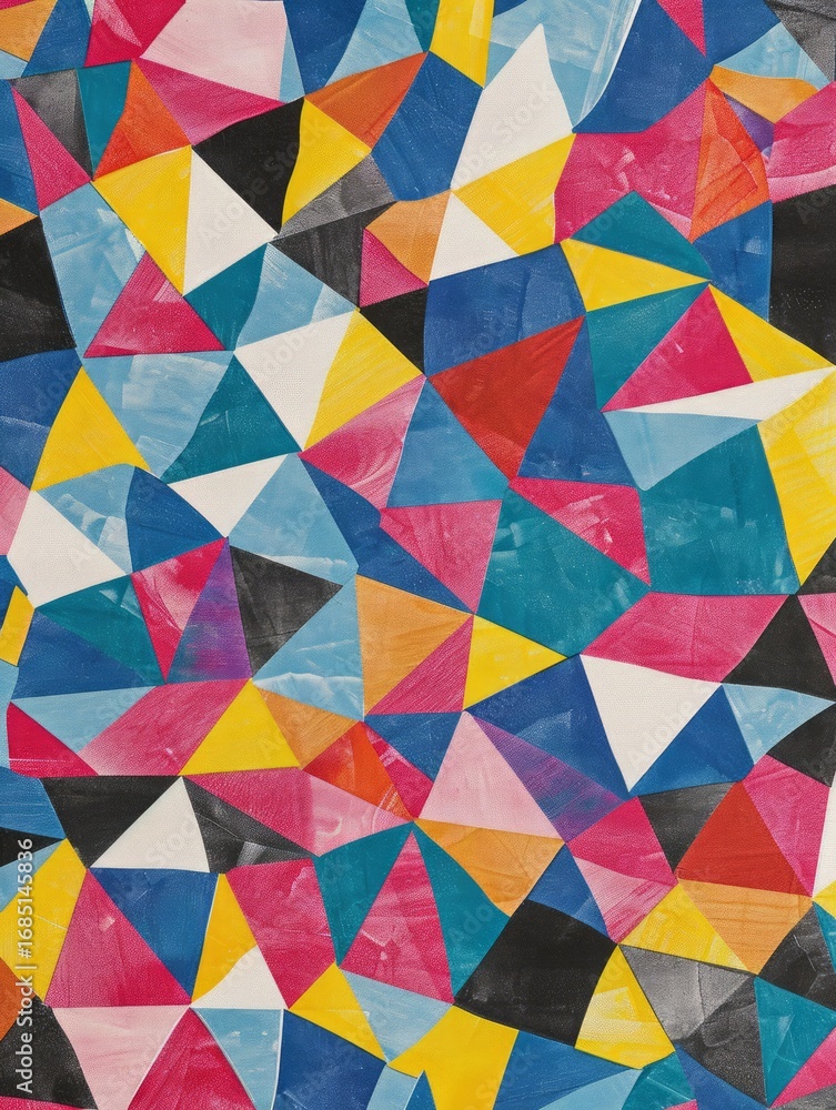 Poster the image showcases a vibrant and abstract geometric pattern filled with sharp, angular shapes
