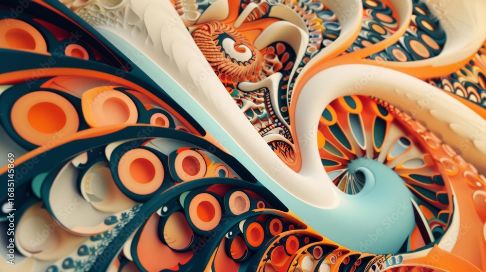 Poster the image showcases an abstract, psychedelic design with intricate patterns and bold shapes