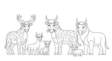 Obraz premium Minimal Anime Style Safari Animals Educational Coloring Page for Kids Learning Activity