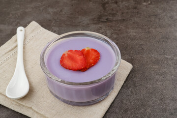 Silky sweet taro pudding topped with strawberry