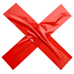 red duct tape taped in the shape of x isolated on white background
