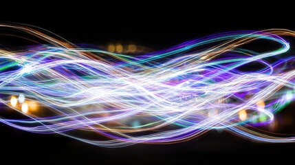 Dynamic light trails urban nightscape abstract photography vibrant colors close-up motion art
