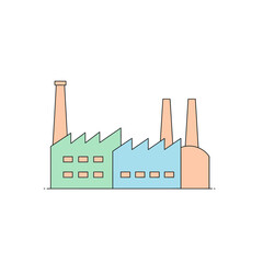 Naklejka premium Modern factory with green and blue buildings, perfect for illustrating industry, manufacturing, or production processes, simple design