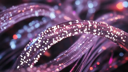 Fiber optic cables transferring data at high speed in abstract cyberspace - Powered by Adobe