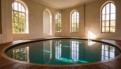 Circular pool in a sunlit room