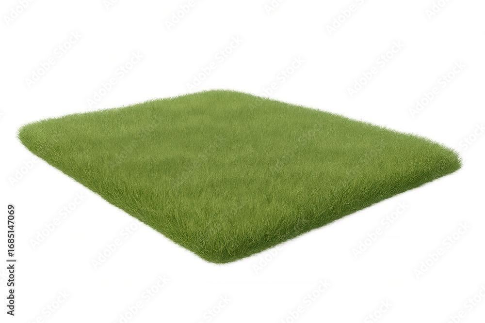 Poster green rectangular grass patch hovering against transparent backdrop, representing natural landscapin