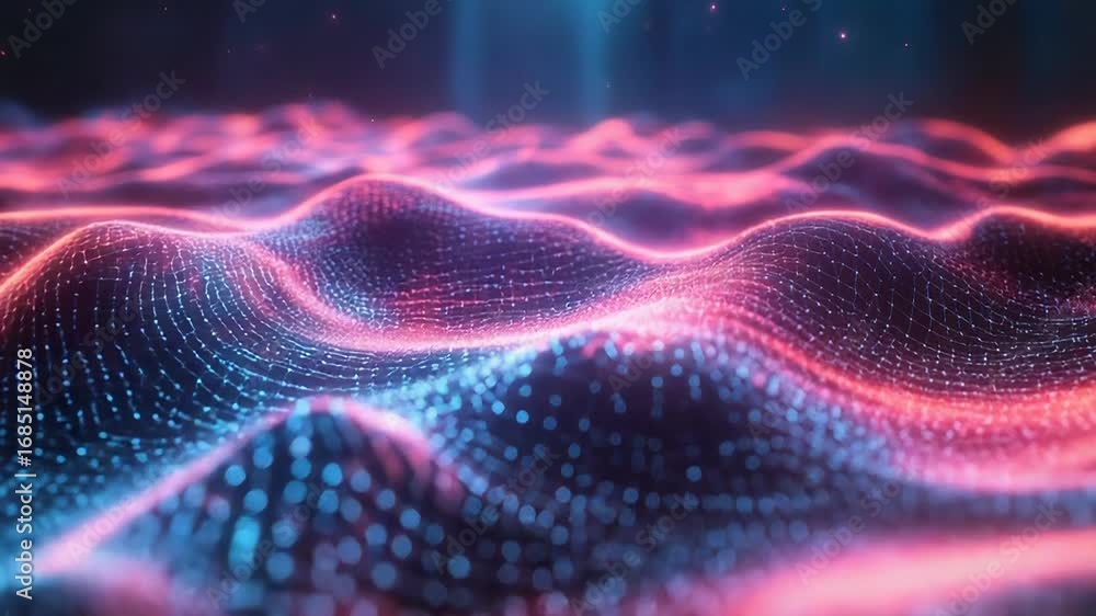 Poster abstract technology background with glowing plexus mesh and digital waves