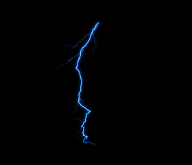 A dynamic lightning bolt strikes diagonally across a dark background, illuminating the void with...
