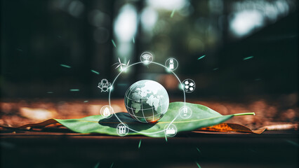 Carbon-neutral and egg concepts Globe balancing on In leaf and come sustainable resources and clean enemy