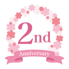 ピンクの花（桜）の周年記念アイコン　2周年