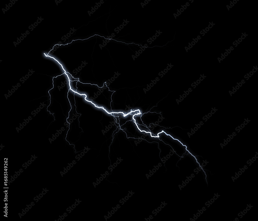 Poster a dynamic lightning bolt strikes diagonally across a dark background, illuminating the void with ele