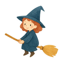 PNG Cute witch on broomstick illustration.