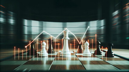 Business strategy ideas futuristic graphic and chessboard concept