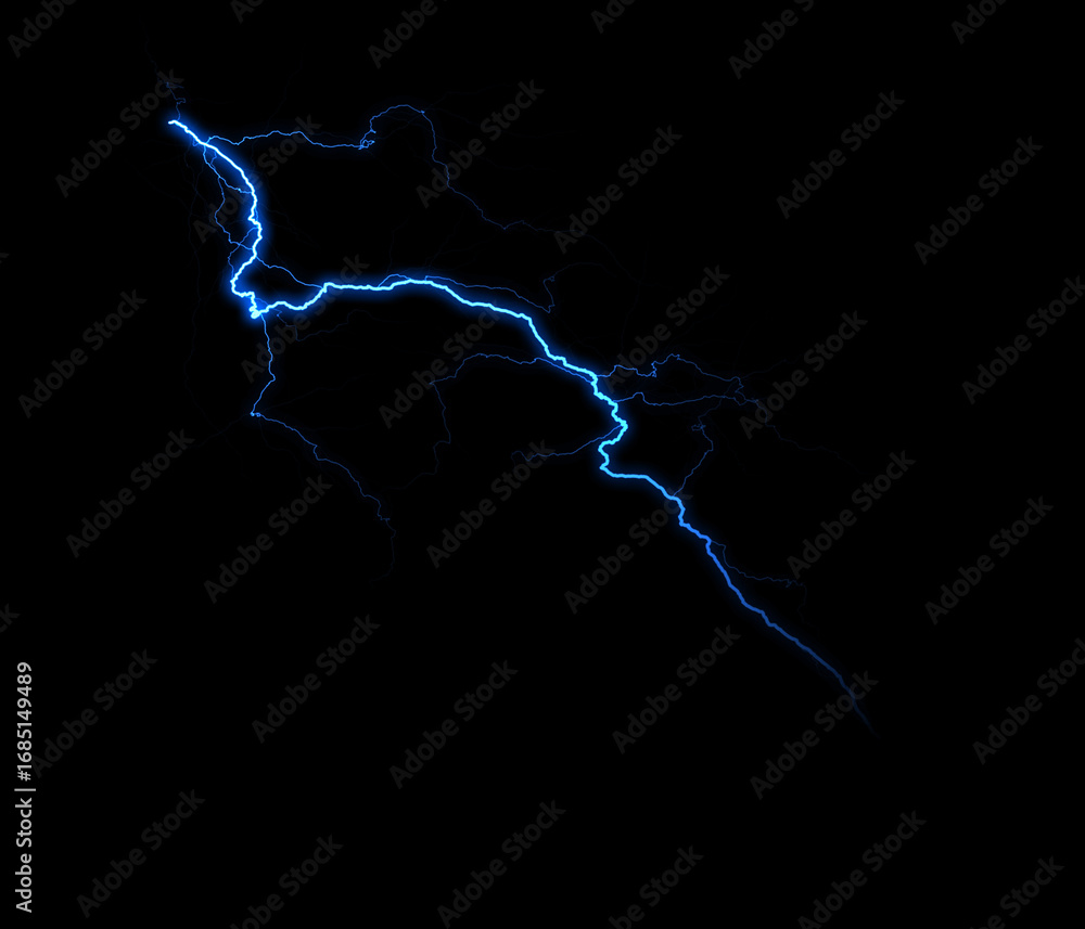 Poster a dynamic lightning bolt strikes diagonally across a dark background, illuminating the void with ele