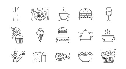 Food and Drinks Icons, vector illustration