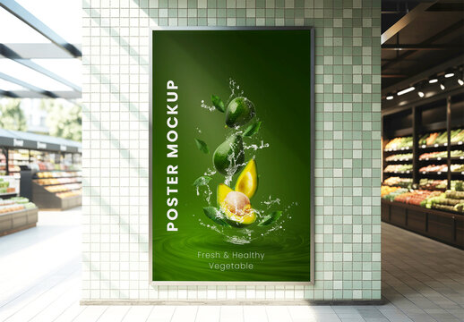 Vertical Poster Mockup in a Supermarket