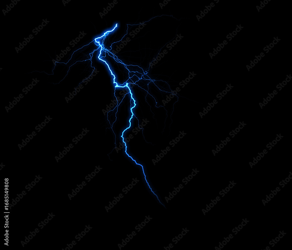 Poster a dynamic lightning bolt strikes diagonally across a dark background, illuminating the void with ele