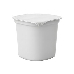 Photo of a single serving of plain yogurt in a white plastic cup with a foil lid, isolated on a transparent background, perfect for healthy eating and breakfast concepts